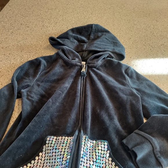 Circo sequins 6/6x black sparkle bling hoodie velour sweatshirt zip up diva - Picture 3 of 6